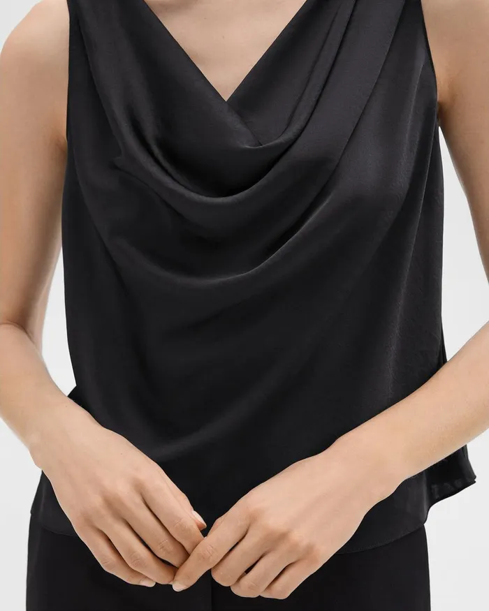 Women Tops Theory Cowl Neck Top In Crushed Satin Black