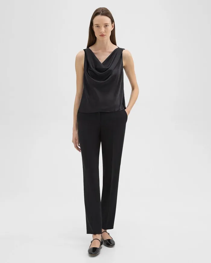 Women Tops Theory Cowl Neck Top In Crushed Satin Black