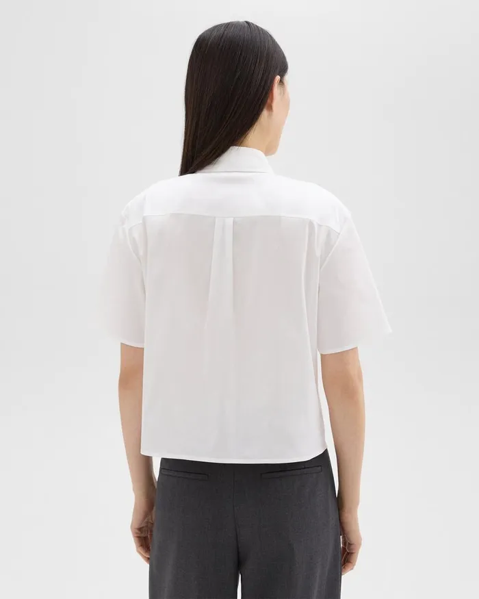 Women Tops Theory Cropped ShortSleeve Shirt In Good Cotton White