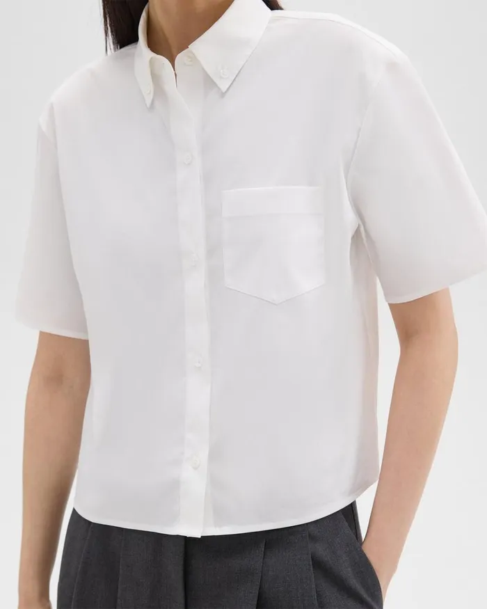 Women Tops Theory Cropped ShortSleeve Shirt In Good Cotton White