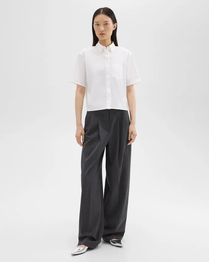 Women Tops Theory Cropped ShortSleeve Shirt In Good Cotton White