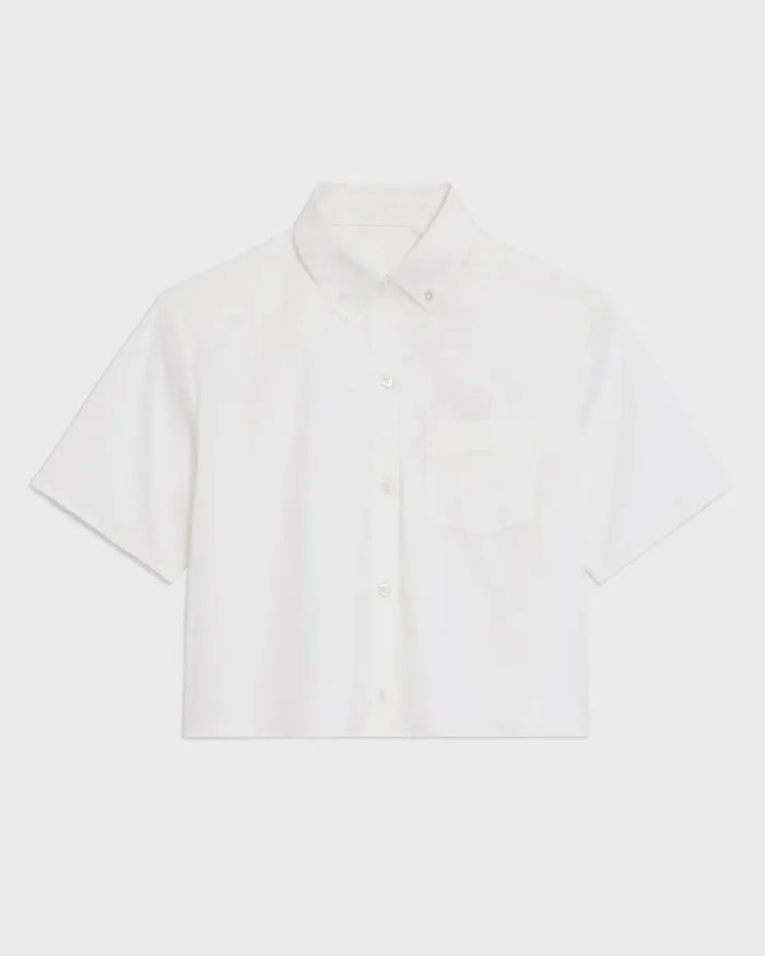 Women Tops Theory Cropped ShortSleeve Shirt In Good Cotton White