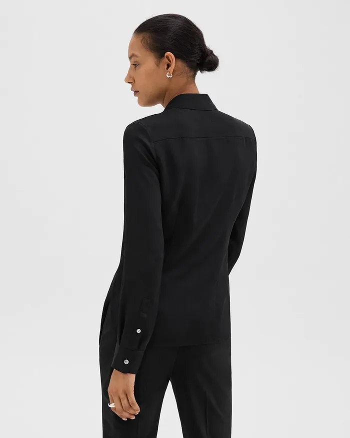Women Tops Theory Fitted Shirt In Silk Georgette Black