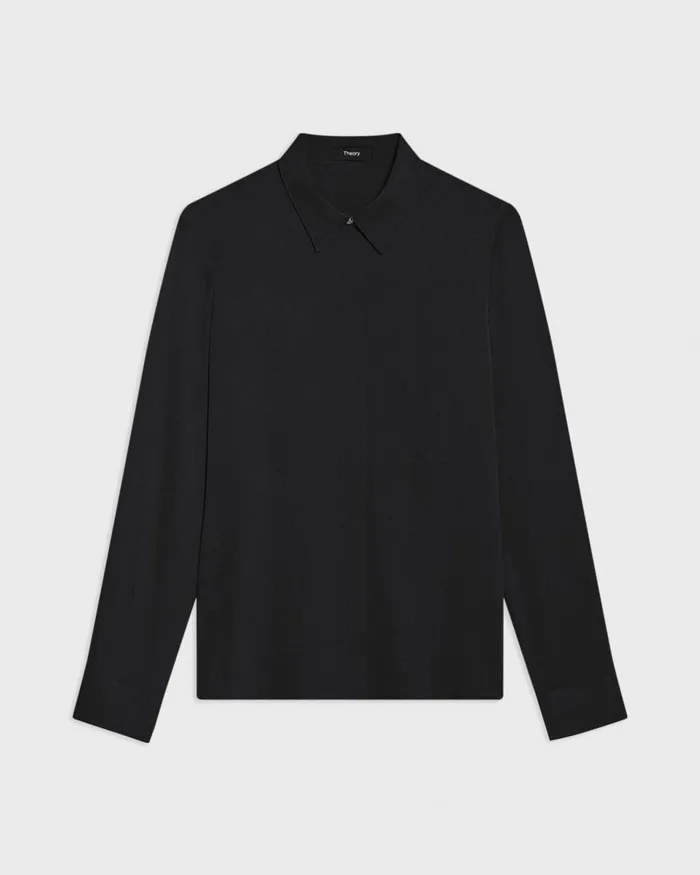 Women Tops Theory Fitted Shirt In Silk Georgette Black