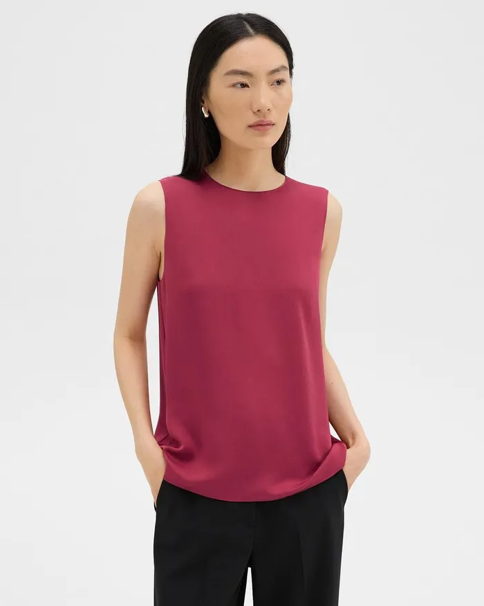 Women Tops Theory Shell Top In Silk Georgette Deep Rose