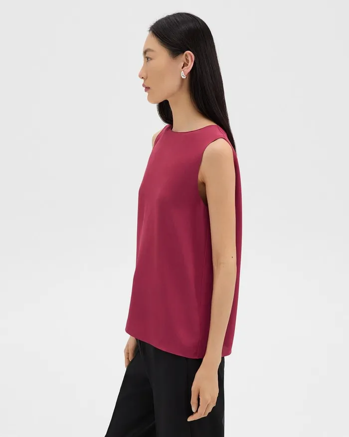 Women Tops Theory Shell Top In Silk Georgette Deep Rose