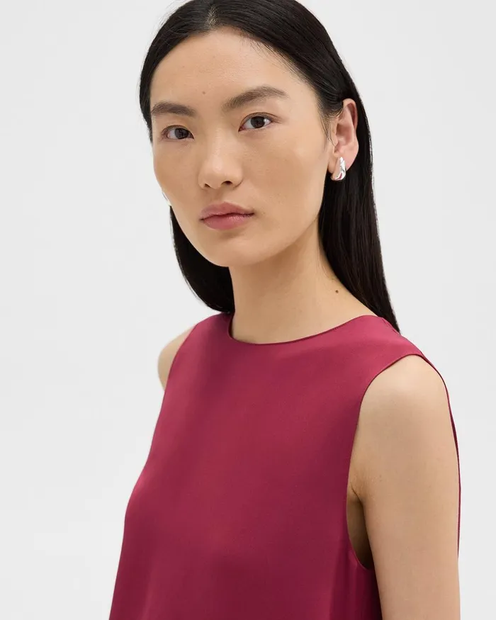 Women Tops Theory Shell Top In Silk Georgette Deep Rose