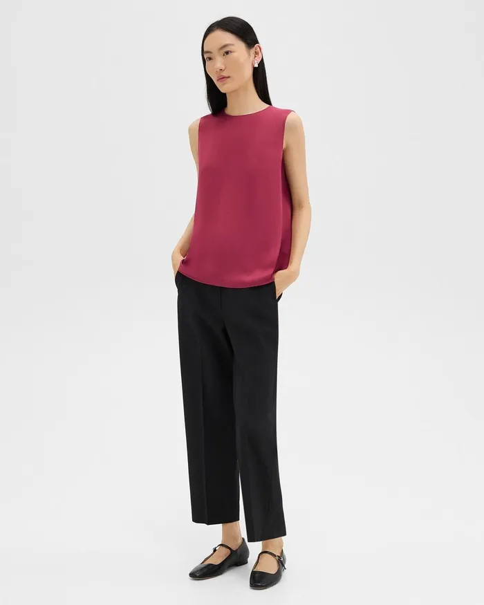 Women Tops Theory Shell Top In Silk Georgette Deep Rose