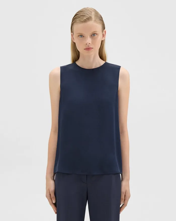 Women Tops Theory Shell Top In Silk Georgette Nocturne Navy