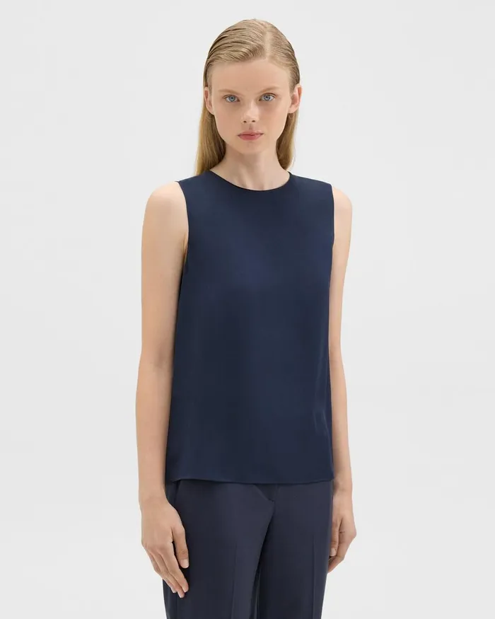 Women Tops Theory Shell Top In Silk Georgette Nocturne Navy