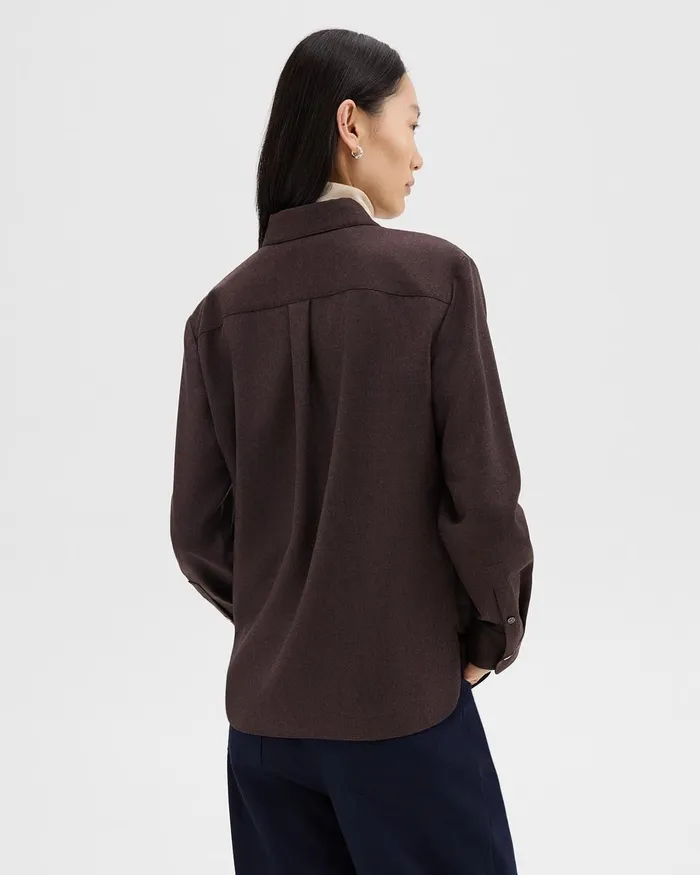 Women Tops Theory Straight Shirt In Sleek Flannel Hickory Melange