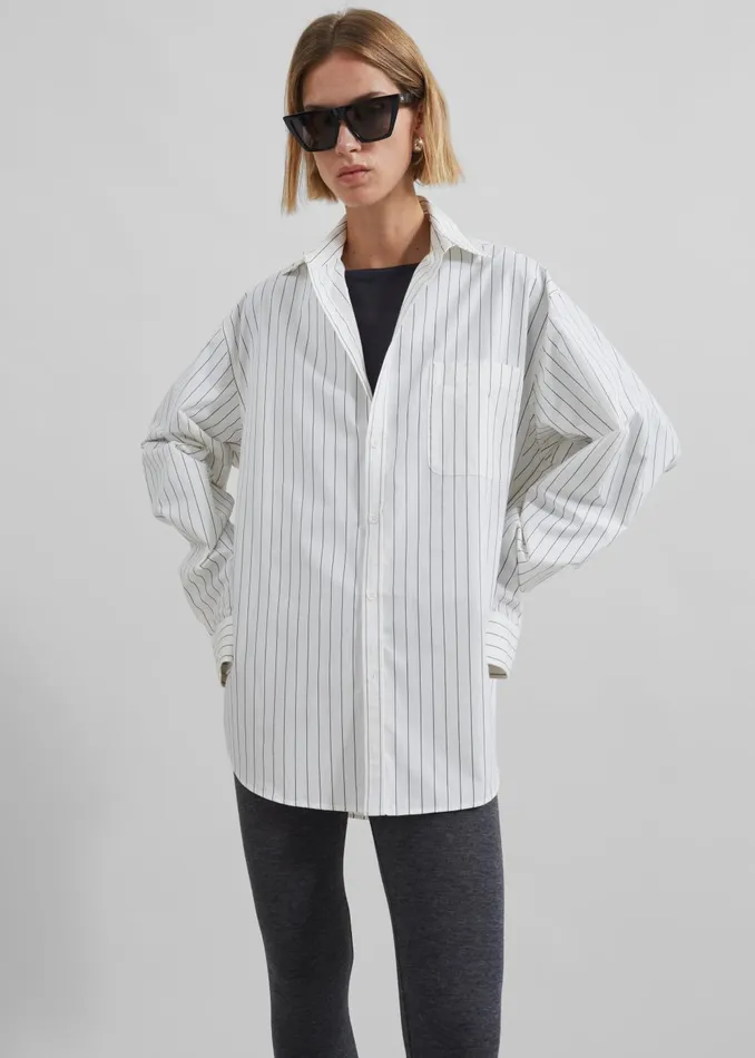Women Toria Cotton Shirt 8211 WhiteBlack Stripe The Frankie Shop Tops