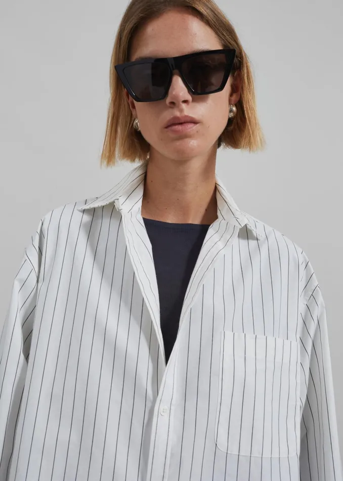 Women Toria Cotton Shirt 8211 WhiteBlack Stripe The Frankie Shop Tops