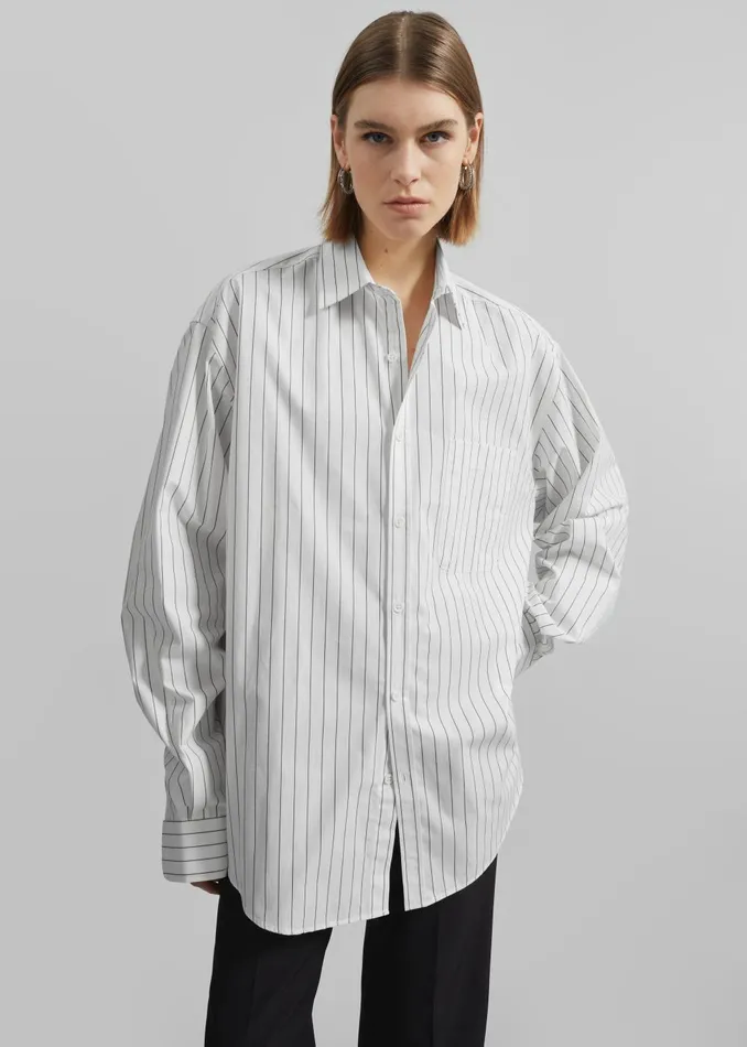 Women Toria Cotton Shirt 8211 WhiteBlack Stripe The Frankie Shop Tops