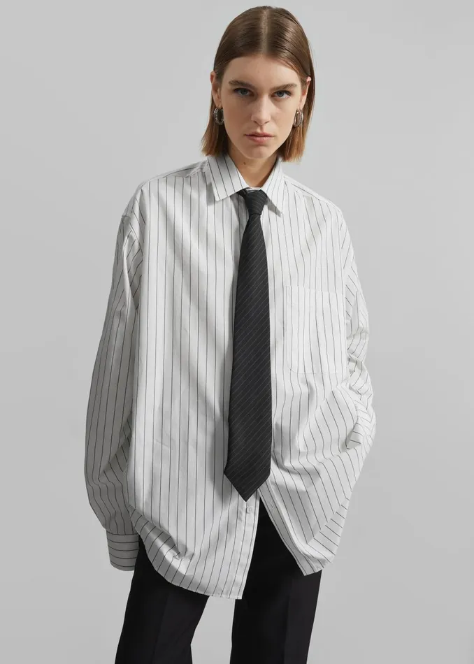 Women Toria Cotton Shirt 8211 WhiteBlack Stripe The Frankie Shop Tops