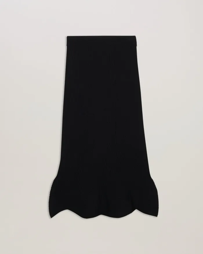 Women VELENAA 8211 Rib Knit Curved Hem Midi Skirt Black Ted Baker Skirts