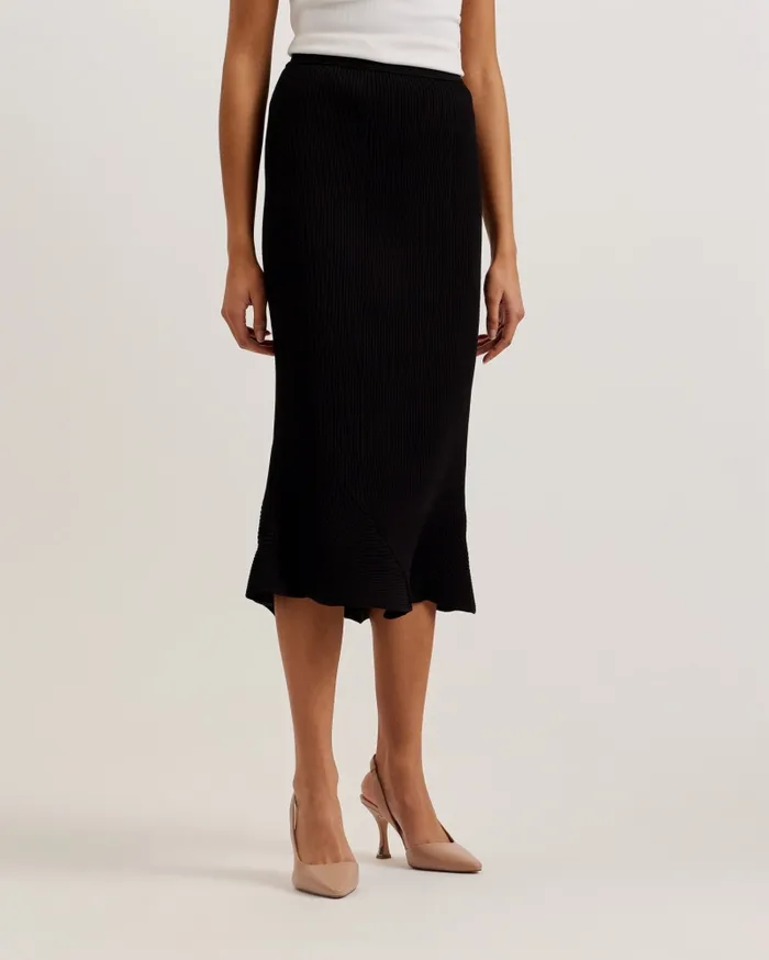 Women VELENAA 8211 Rib Knit Curved Hem Midi Skirt Black Ted Baker Skirts Women VELENAA 8211 Rib Knit Curved Hem Midi Skirt Black Ted Baker Skirts