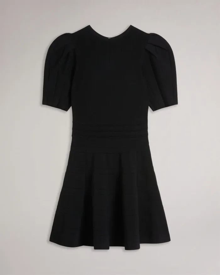 Women VELVEY 8211 Puff Sleeve Dress With Engineered Skirt Black Ted Baker Dresses