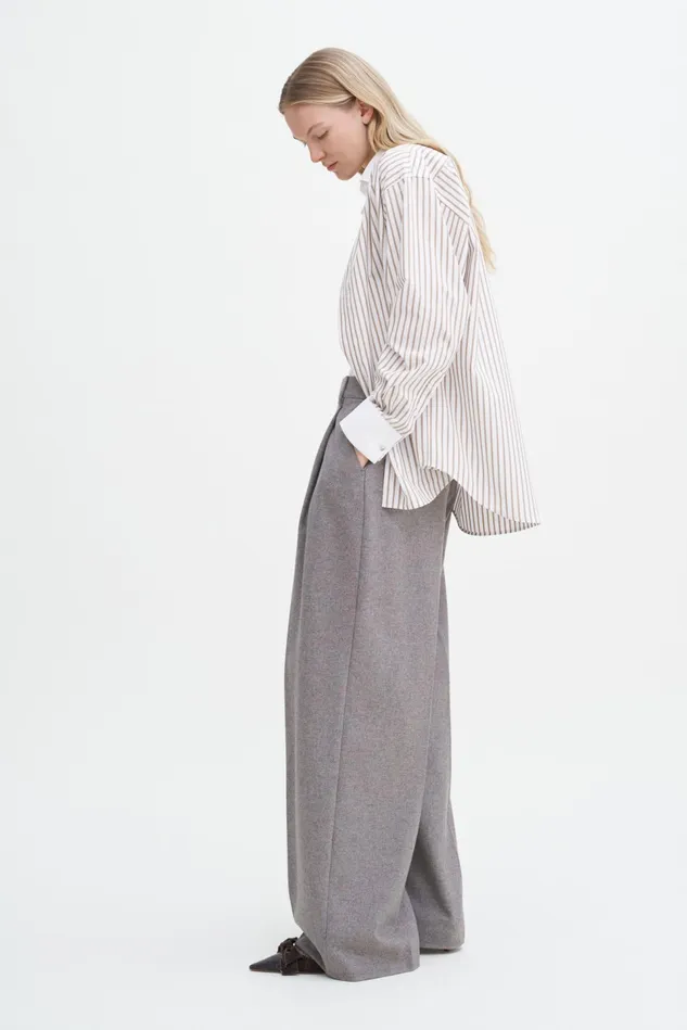 Women Wide Pleated Flannel Trousers Driftwood Filippa K Trousers