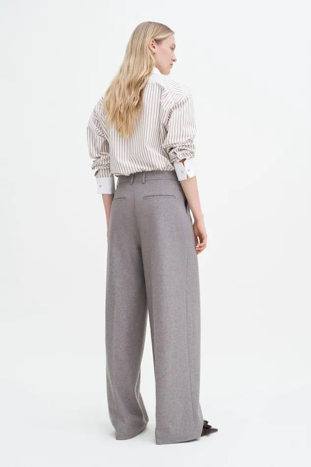 Women Wide Pleated Flannel Trousers Driftwood Filippa K Trousers