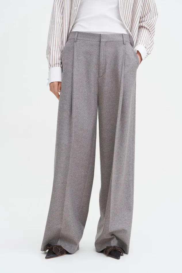 Women Wide Pleated Flannel Trousers Driftwood Filippa K Trousers