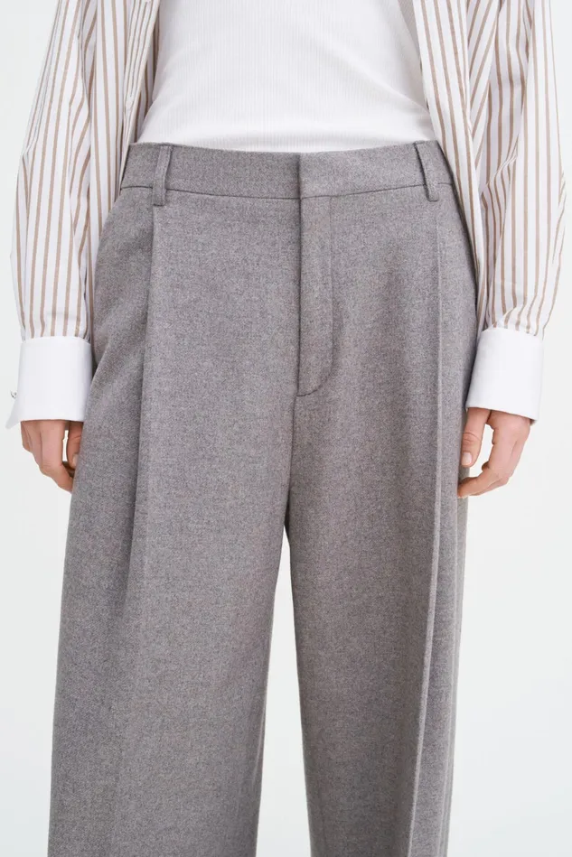 Women Wide Pleated Flannel Trousers Driftwood Filippa K Trousers