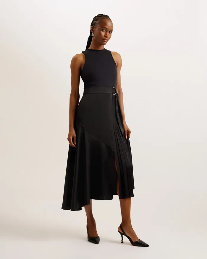 Women WIILOWW 8211 Racer Bodice Dress With Belted Satin Skirt Black Ted Baker Dresses Women WIILOWW 8211 Racer Bodice Dress With Belted Satin Skirt Black Ted Baker Dresses