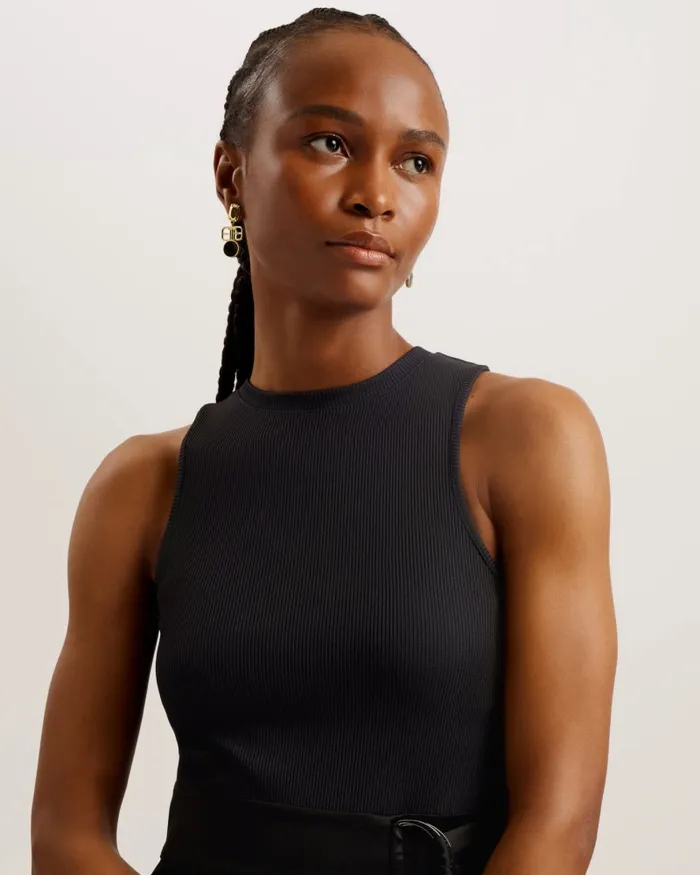 Women WIILOWW 8211 Racer Bodice Dress With Belted Satin Skirt Black Ted Baker Dresses Women WIILOWW 8211 Racer Bodice Dress With Belted Satin Skirt Black Ted Baker Dresses