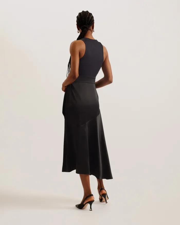 Women WIILOWW 8211 Racer Bodice Dress With Belted Satin Skirt Black Ted Baker Dresses Women WIILOWW 8211 Racer Bodice Dress With Belted Satin Skirt Black Ted Baker Dresses