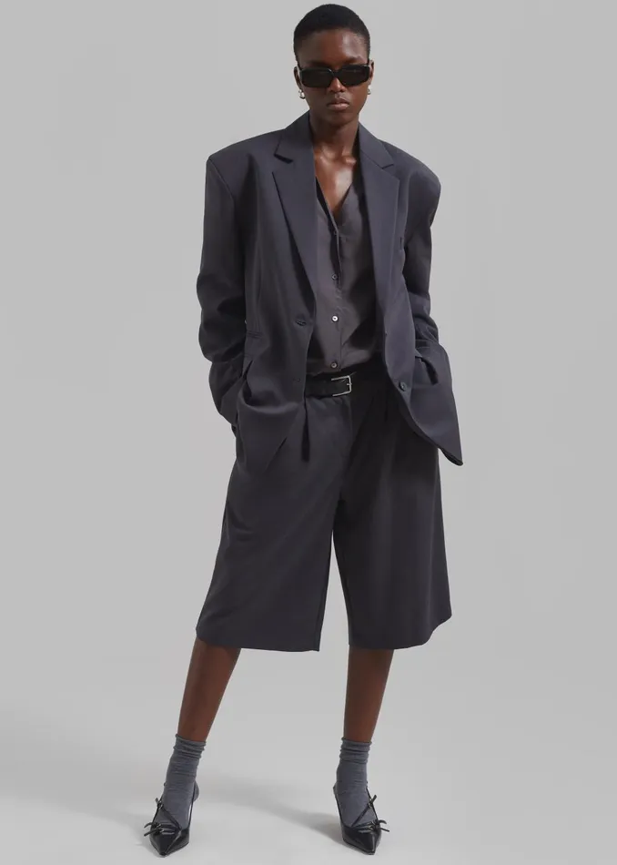 Women Wilma Pleated Bermuda Shorts 8211 Charcoal The Frankie Shop Bottoms