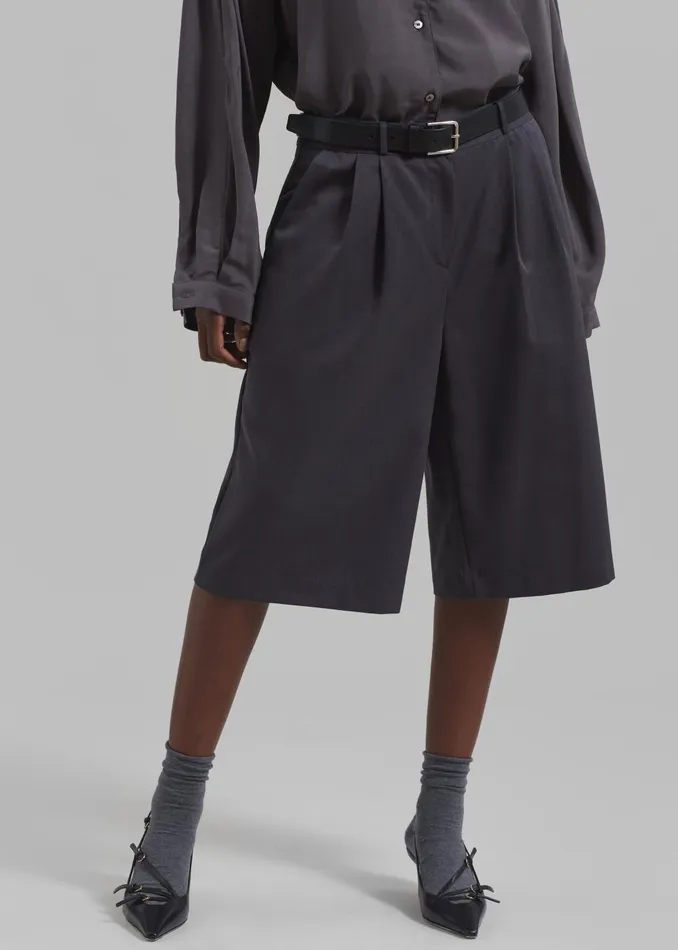 Women Wilma Pleated Bermuda Shorts 8211 Charcoal The Frankie Shop Bottoms