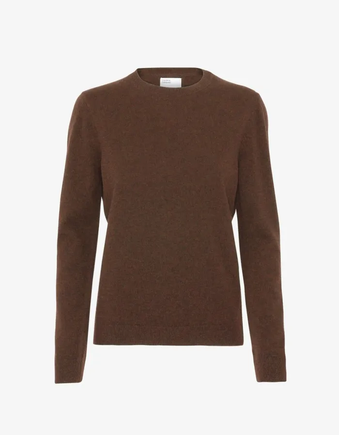 Women Women Classic Merino Wool Crew Coffee Brown Colorful Standard Knit Sweaters