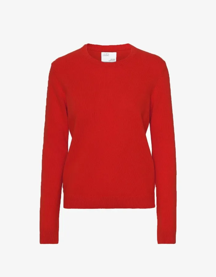 Women Women Classic Merino Wool Crew Scarlet Red Colorful Standard Knit Sweaters