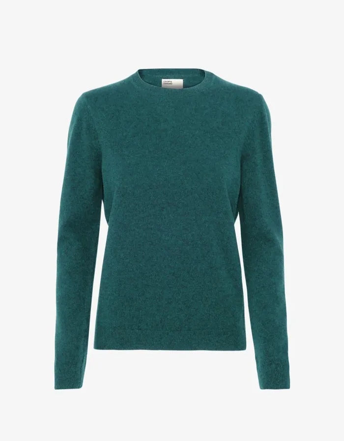 Women Women Light Merino Wool Crew Ocean Green Colorful Standard Knit Sweaters