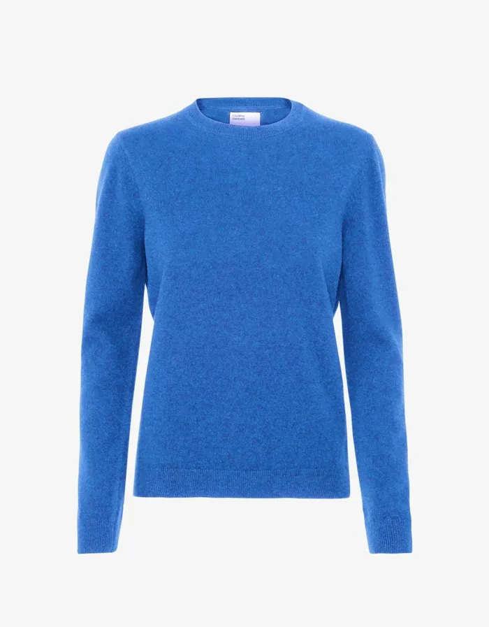 Women Women Light Merino Wool Crew Pacific Blue Colorful Standard Knit Sweaters