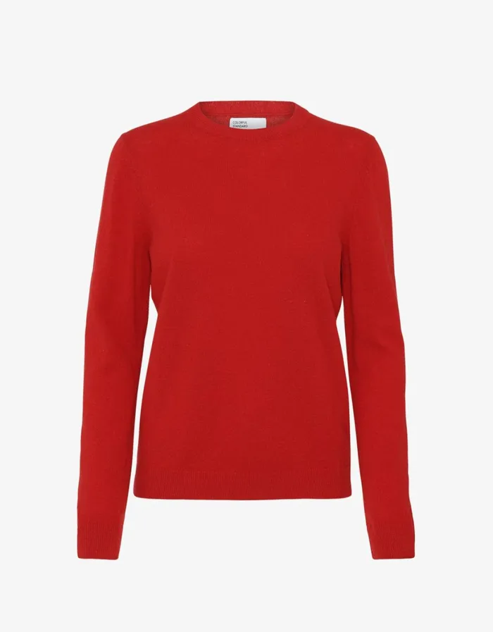 Women Women Light Merino Wool Crew Scarlet Red Colorful Standard Knit Sweaters