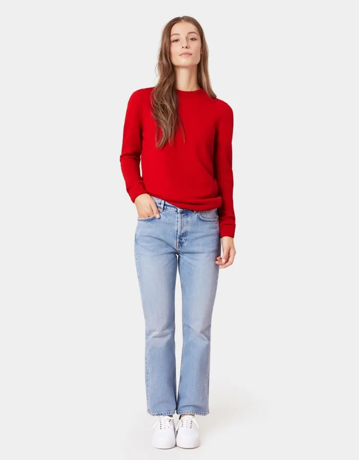 Women Women Light Merino Wool Crew Scarlet Red Colorful Standard Knit Sweaters