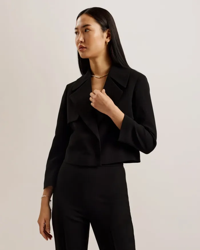 Women WYNO 8211 Cropped Oversize Collar Tailored Jacket Black Ted Baker Coats and Jackets