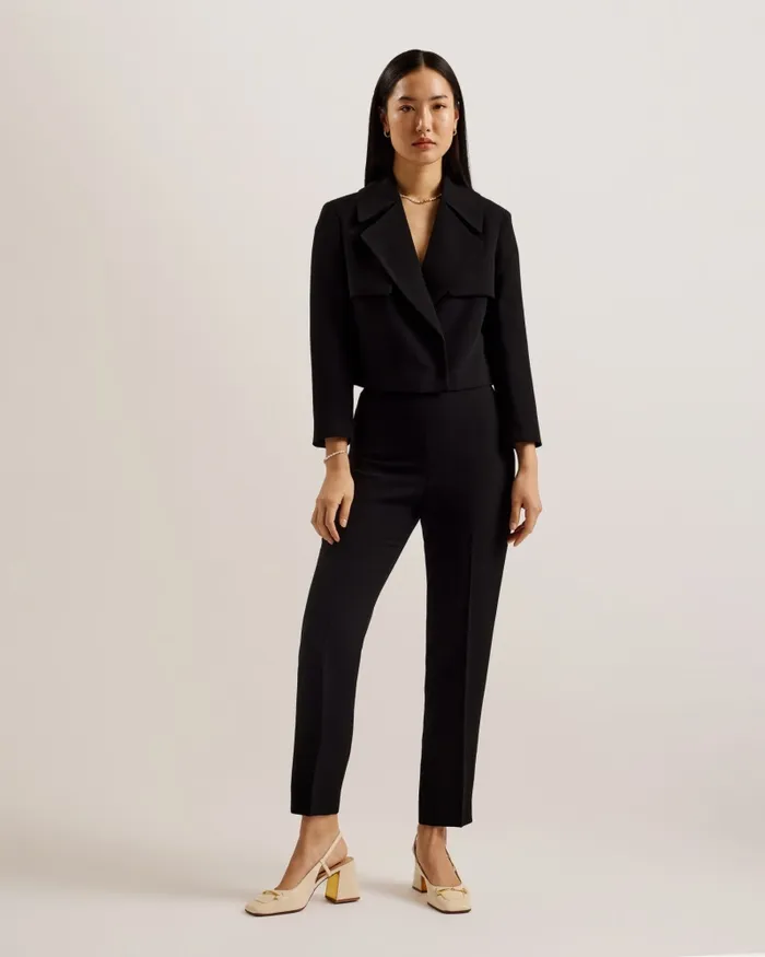 Women WYNO 8211 Cropped Oversize Collar Tailored Jacket Black Ted Baker Coats and Jackets
