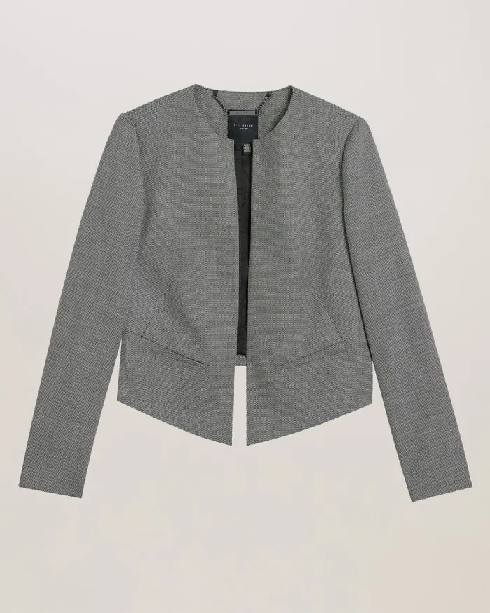 Women YUTAKA 8211 Cropped Tailored Round Neck Jacket Black Ted Baker Coats and Jackets