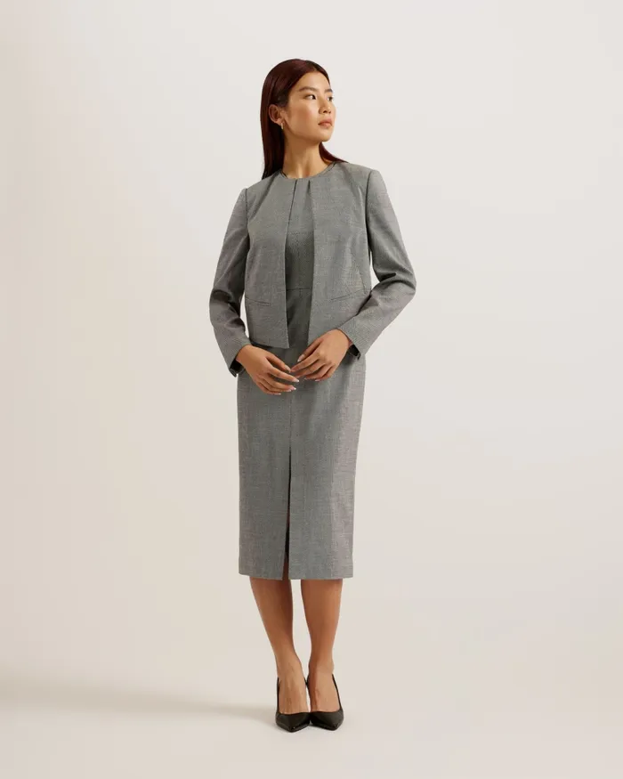 Women YUTAKA 8211 Cropped Tailored Round Neck Jacket Black Ted Baker Coats and Jackets