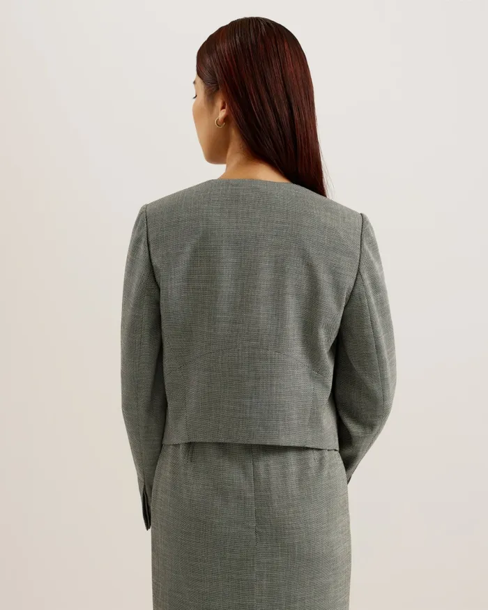 Women YUTAKA 8211 Cropped Tailored Round Neck Jacket Black Ted Baker Coats and Jackets