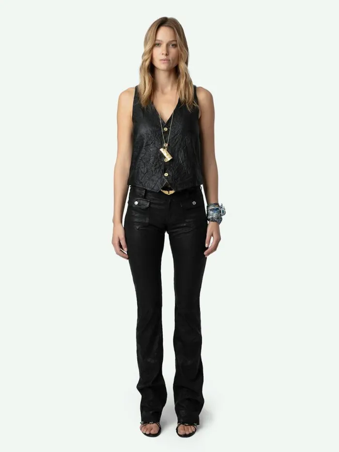 Women Zadig and Voltaire Blazers Emilie Crinkled Leather Vest Black