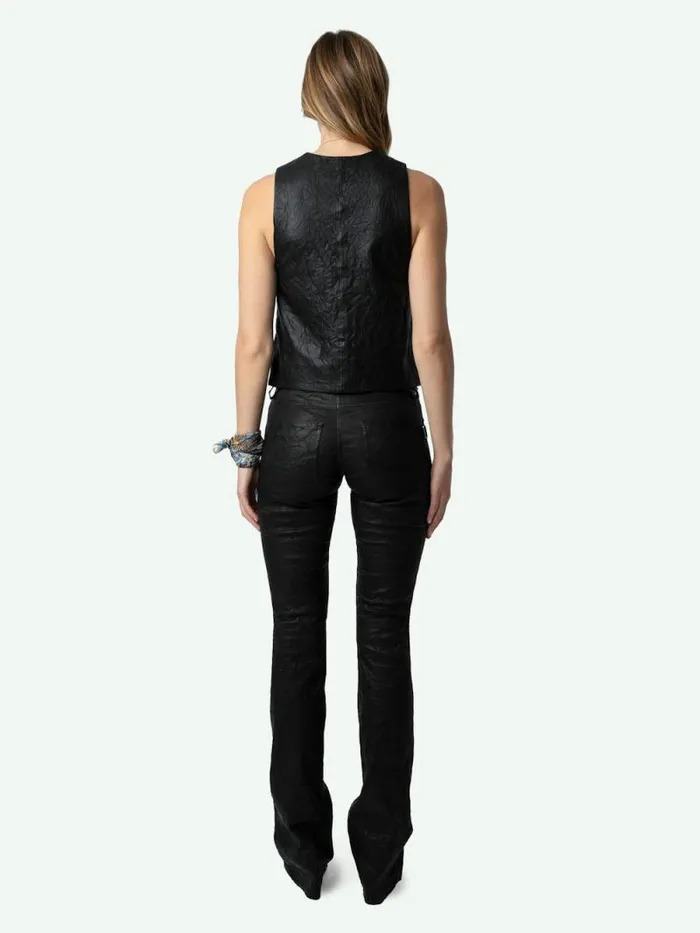 Women Zadig and Voltaire Blazers Emilie Crinkled Leather Vest Black