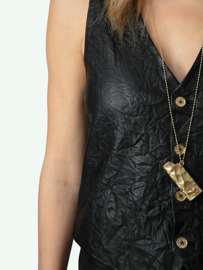 Women Zadig and Voltaire Blazers Emilie Crinkled Leather Vest Black