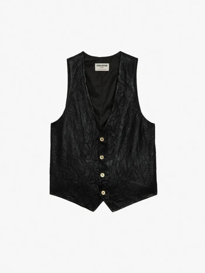 Women Zadig and Voltaire Blazers Emilie Crinkled Leather Vest Black