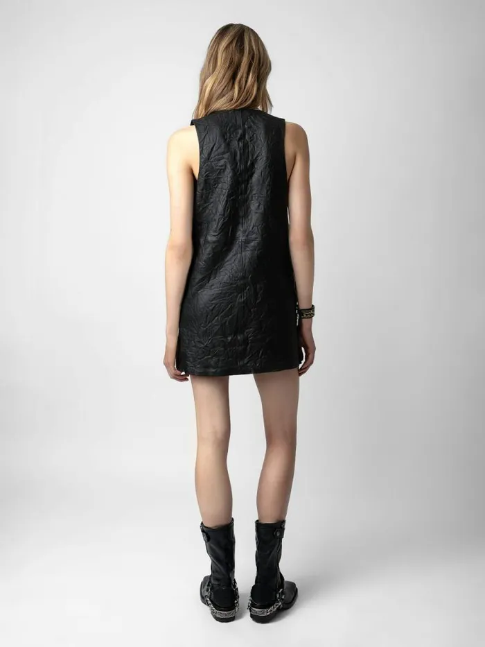 Women Zadig and Voltaire Dresses and Skirts Rasha Crinkled Leather Dress Black