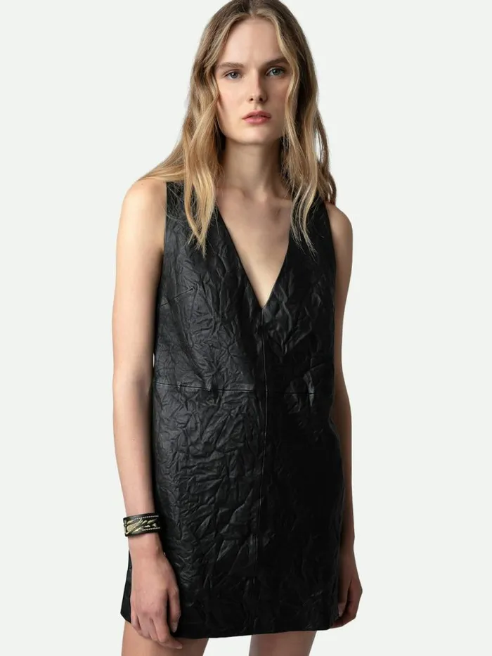 Women Zadig and Voltaire Dresses and Skirts Rasha Crinkled Leather Dress Black