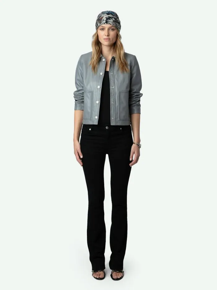 Women Zadig and Voltaire Jackets and Coats Litchi Leather Jacket Iron