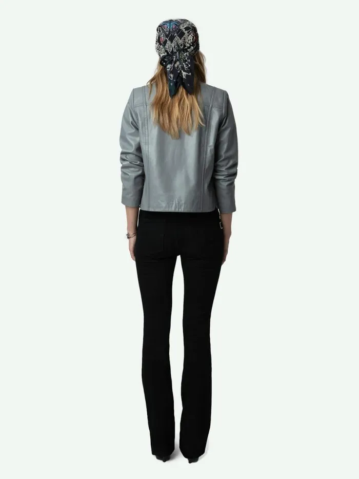 Women Zadig and Voltaire Jackets and Coats Litchi Leather Jacket Iron Women Zadig and Voltaire Jackets and Coats Litchi Leather Jacket Iron